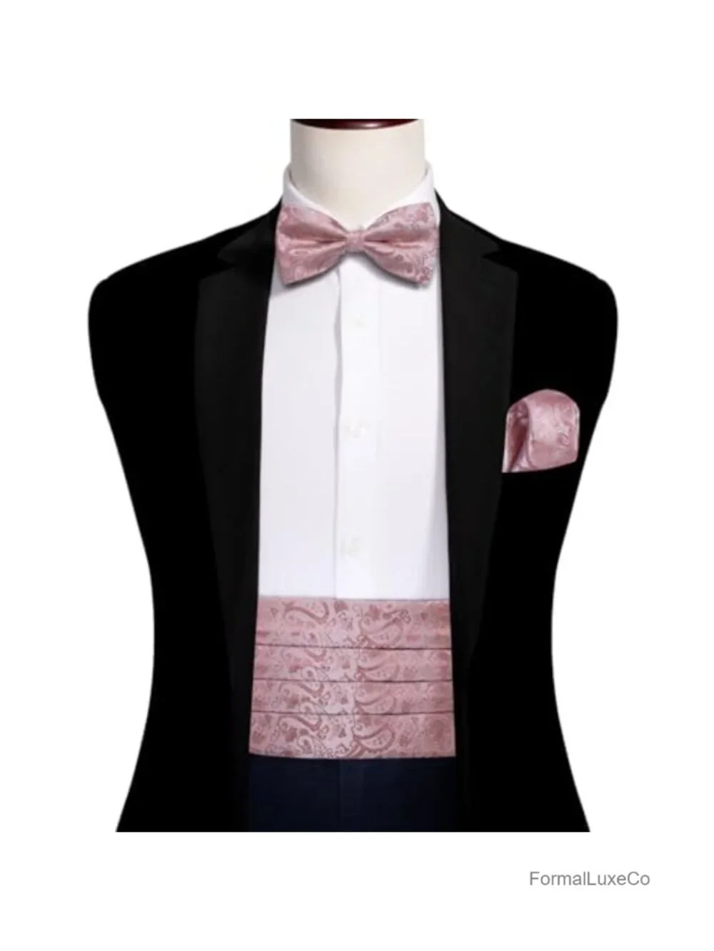 Silk Blend Paisley Bow Tie Cummerbund Set with Pocket Square & Cufflinks Formal